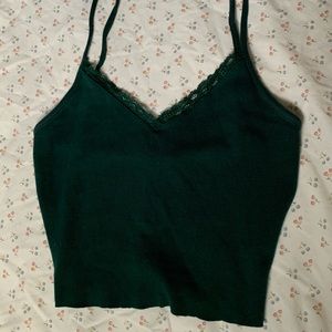 Brandy Melville green lace v neck tank top